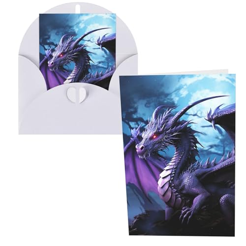 QMNSEHF パープルドラゴン パープルムーン グリーティングカード 封筒付き サンキューカード Happy Birthdayカード 女性用 男性用 クリスマス ハロウィン 結婚式 ブランク ノートカード あらゆる機会 グリーティングカード 4x6