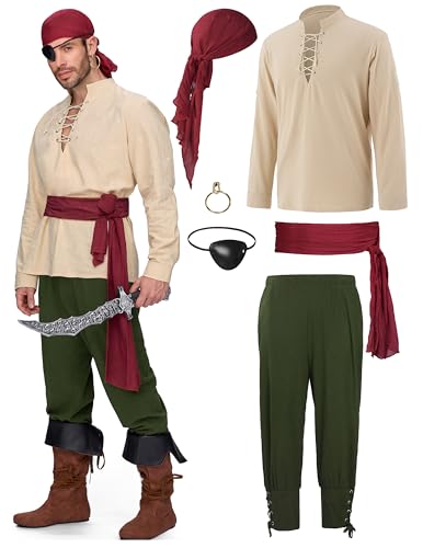 Costume de pirate pour homme adulte avec style viking médiéval de la Renaissance pour cosplay