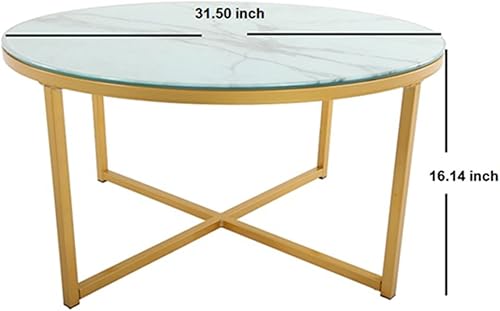 Miniatura 2 de NEWTIK Mesa de centro redonda de 315 pulgadas mesa de sofá con patas cruzadas con base de metal y patas parte superior de cristal muebles modernos