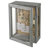 MyGift 11x15 Solid Wood Heirloom Deep Shadow Box Wall Display Dual-Use Cork & Acrylic Case, Museum Glass, Magnetic Lock Hardware | Home Office Décor, Wedding & Military Memorabilia Display