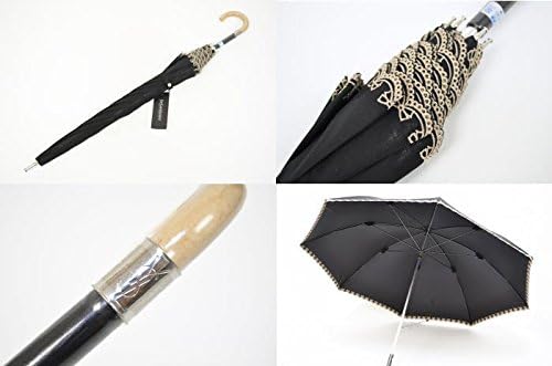 Amazon Co Jp Yves Saint Laurentリボン刺繍 ピンキングカット 一級遮光 日傘 長傘 黒 ブラック ベージュ ホーム キッチン