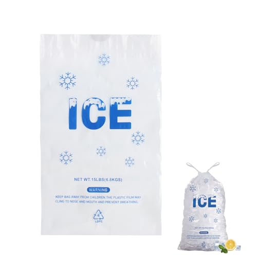 Image of 100 PACK 15 lb. Plastic Drawstring Ice Bags 14 x 24 Inch Heavy-Duty Plastic Ice Bags with Draw String (2.8mil Thickness)