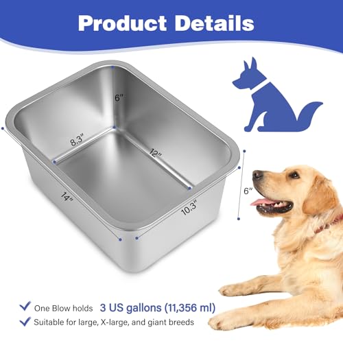 Lonepetu 3 Gallons Large Dog Water Bowl, Stainless Steel Metal Dog Bowls, Large Capacity Pet Food Bowl Water Dish for Indoor and Outdoor Universal for Medium to Giant Dogs