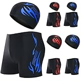 Herren Jammer + Badekappe Chlorbeständige und Schnell Trocknende Jammer Solid Herren-Badehose Herren Sport Badehose UV-Schutz UPF 50+ Badehose Herren Eng Kurz Badeshorts Badehose für Herren