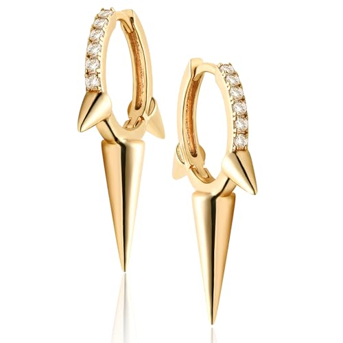 Image of Jenosy Gold Dainty Dangle Hoop Earrings for Women 14K Gold Plated Delicate cute Geometric Triangle Cone Dangle Earrings