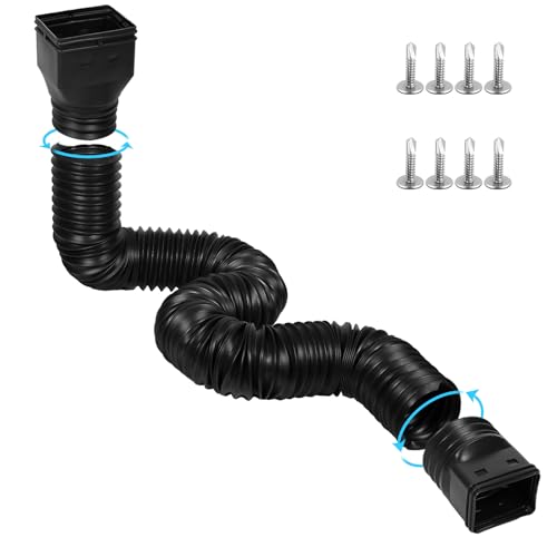 plusgutter 11.5ft Long Gutter Downspout Extensions Flexible 4 Diameter Drain Downspout Extender Down Spout Drain Extender for Rainwater Drainage Extendable from 2.6ft to 11.5ft(Black)