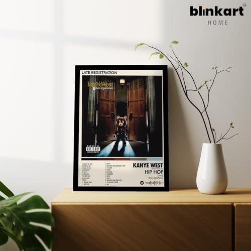Image of BLINKART KANYE - Late Registration Wall Photo Frames | Wall Art for Bedroom, Living Room, Studio or Office | Album Cover Print with Spotify Song Link QR Code | Gift for Fans - 8x12 In