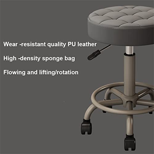 Jhkzudg Leather Round Rolling Stool,Office Massage Stools Task Chair,360° Swivel Salon Stool With Wheels,With 360° Swivel Height Adjustment,For Spa Drafting Salon Tattoo Work,Beige #TOP1