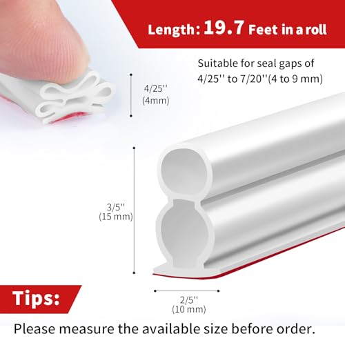 BISOTHAI 19.7 Feet Rubber Weather Stripping Door Seal Large Gap, Extra Thick Self-Adhesive D-Shaped Door Weather Stripping Seal Strip for Door Frame Door Insulation Strip Soundproofing (White) by BISOTHAI - Used condition - Image 6
