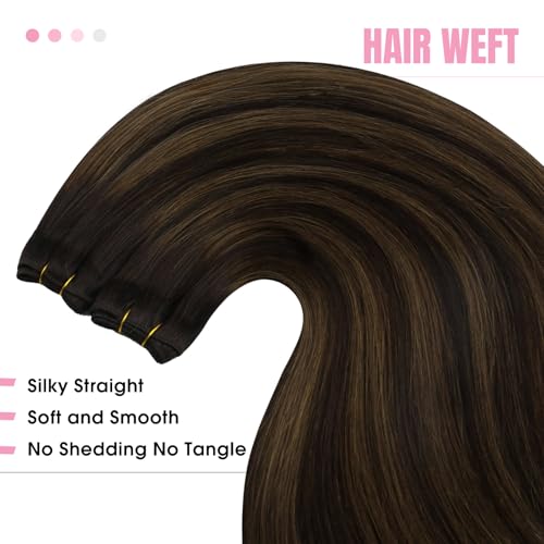 Image of YoungSee Sew in Hair Extensions Real Human Hair Brown Balayage Weft Extensions Darkest Mixed Medium Brown Human Hair Sew in Extensions for Natural Look 16 Inch 100g
