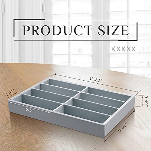 Amylove 2 Pieces Sunglass Organizer Trays Velvet Glasses Tray Stackable Jewelry Organizer Trays Sunglass Display Organizer Sunglass Display Box, 8 Grids (Gray) #TOP1