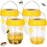 Piège Frelon Asiatique avec Lumière LED,4 Pièges Réutilisables à Double Entrée pour Guêpes et Frelons,Extérieur,Jardin et Balcon,sans Produits Chimiques