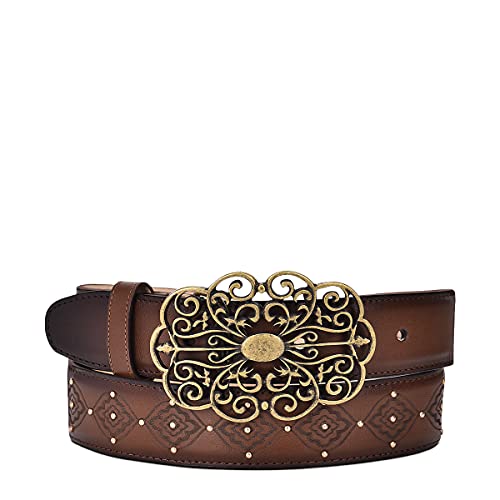 Cuadra women's western belt in bovine leather with studs brown