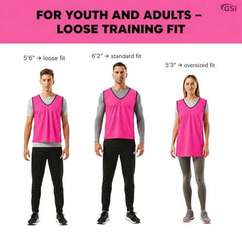 Image of GSi Sports Pinnies - Packs of 6 or 12 - Free Size - Mesh Training Vests for Soccer, Basketball - 6 Color Options