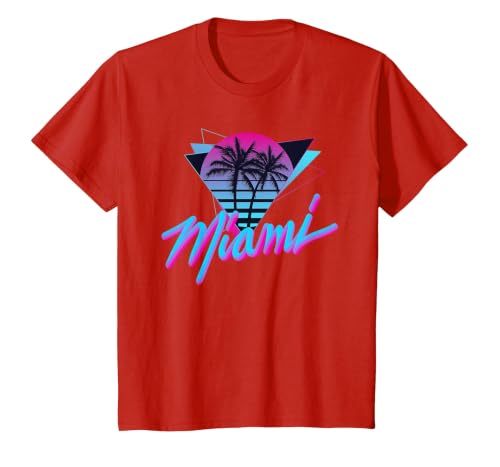 Miami - Palm Trees - Vaperwave Synthwave 80s Style Retro T-Shirt, Youth, Red, 4T