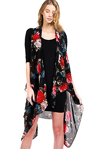 CCFW Floral Printed Open Front Drape Cardigan Scarf Vest2