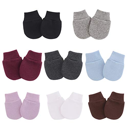 Newborn Infant Baby Boys Mittens Cotton Gloves No Scratch for 0-10 Months Unisex Baby Boys Girls 8-Pair (8 Color set (Black, Dark Grey, Brown, Grey, Light blue ?light purple ?white?wine red))