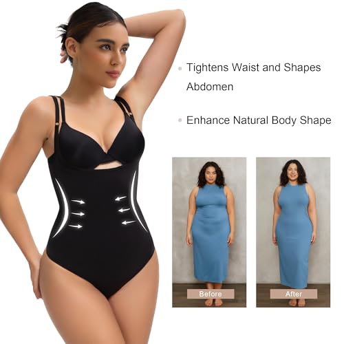 SHAPERX Open Bust Shapewear Tummy Control Bodysuits for Women Seamless Compression High Waisted Body Shaper