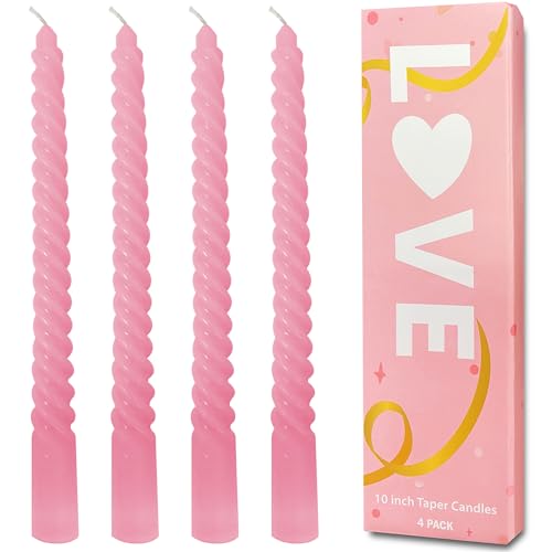 Topsics Lot de 4 bougies coniques torsadées en spirale, non parfumées, 25,4 cm de haut, cadeau pour la Saint-Valentin, bougies coniques roses et violettes...
