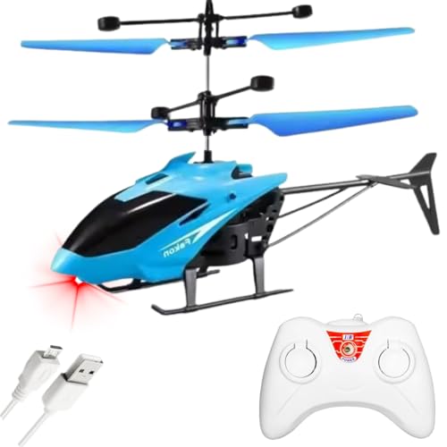 Image of KIDZYMON RC Helicopter with Hand Gravity Sensor, Flying Remote Control Helicopter Toy, Chargeble, 3D Light & Safety Sensor for Kids Age 4+ Years I Pack of 1 (Blue Colour)