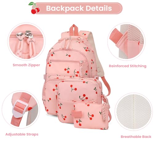 Image of Coquette Cherry Backpack - Cute Kawaii Backpack Set Aesthetic Daypack Cute Rucksack (C01 Cherry Pink)