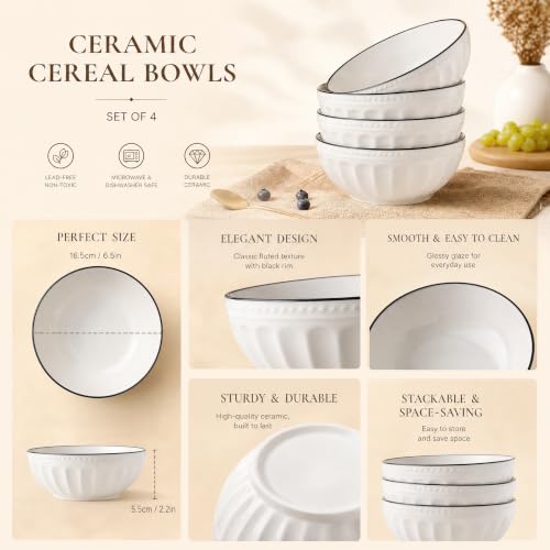 Ceramiczne miski deserowe, miska śniadaniowa, ceramiczna biała miska, 700 ml, idealne do lodów, zupy, makaronu, sałatki, makaronu (D)