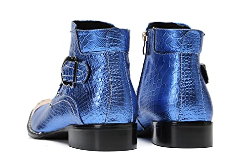 Santimon Metal-Tip Toe Genuine Leather Chelsea-Boots Beaded Zipper Buttons Fashion Comfort Ankle Dress Boot For Men Blue 8 Us #TOP5
