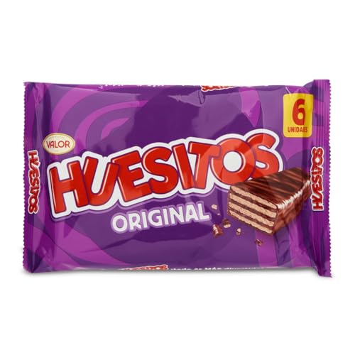 Huesitos Original - Crujientes Barritas de Barquillo cubierto de Chocolate con Leche y con Relleno de Cacao (36%). Snack ideal para llevar - 6 x 20 Gramos