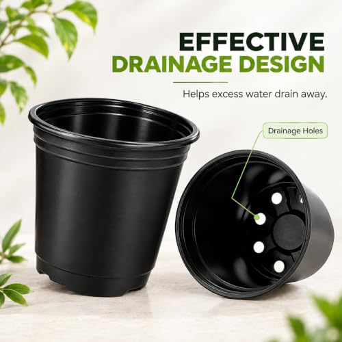 Image of Plastic Flower Pots 3 Inch | Black Nursery Plant Pots for Indoor & Outdoor Gardening | Lightweight, Durable Pots with Drainage for Seeds, Succulents & Saplings | Pack of 25