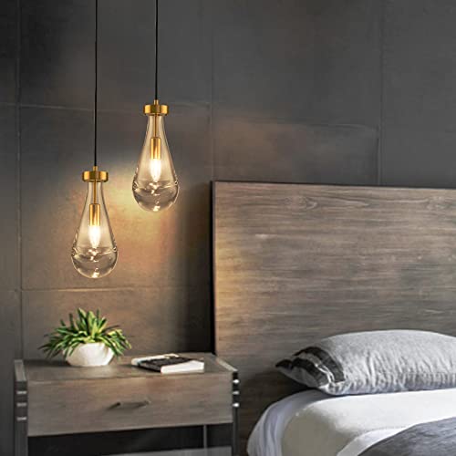 Sdorens Teardrop Pendant Light, Clear Blown Glass Pendant Light, Mini Pendant Lights For Kitchen Island, Bathroom, Dining Room, Brushed Brass Finished, E12 Socket (Bulb Not Included) #TOP5