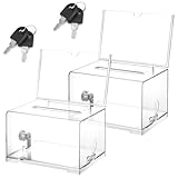 Acrylspendenbox, 2 Stück Acrylspendenbox Abschließbare, Transparent Kommentarbox, mit Schloss und Schlüssel, mit Aufkleber, für Abstimmungen, Gewinnspiele, Wettbewerbe, Visitenkarten
