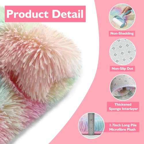 Shag Area Rug for Bedroom 5x8,Fluffy Area Rugs for Living Room,Soft Fuzzy Rug Non-Shedding Indoor Plush Carpet for Kids Bedroom Nursery Dorm Home Decor,Rainbow