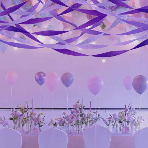 Image of PheiLa Purple Crepe Paper Streamers 6 Rolls 492ft, Crepe Paper Birthday Decorations Purple Paper Party Streamers for DIY Gift Wrapping Wedding Holiday Party Decor, 1.77 Inch x 82 Ft /Roll