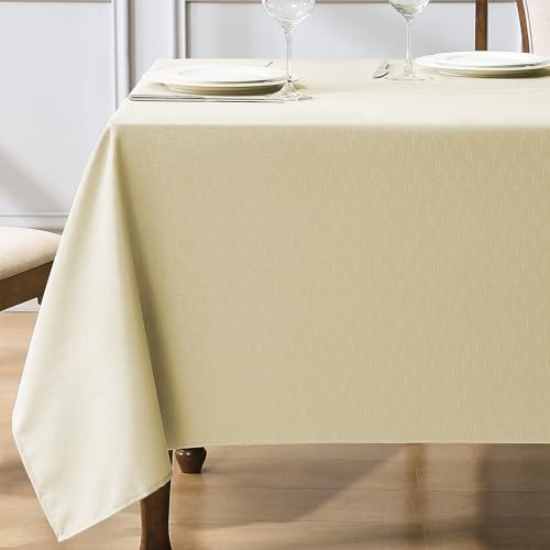 VidaFete 1 Pack 60*102inch Rectangle Tablecloth Linen Textured, Waterproof and Stain Resistant Table Cloth Dining Table Cover for Kitchen Dinning Party Banquet Rectangular Tabletop Decoration(Beige)
