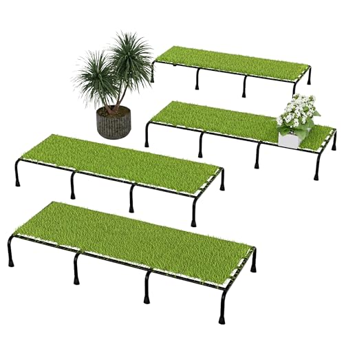 Image of Kuber Industries 4 Pcs Metal 24 Inch Planter Stand with Green Grass (Included) | Decorative Plants Pot Holder for Balcony, Garden, Home, Indoor & Outdoor | Black