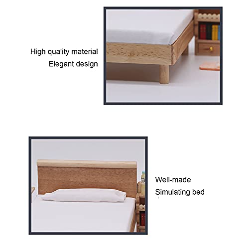1:12 Scale Dollhouse Double Bed, Realistic Oak Miniature Furniture for Detailed Home Decor Children's Playrooms and Collectors - Image 4