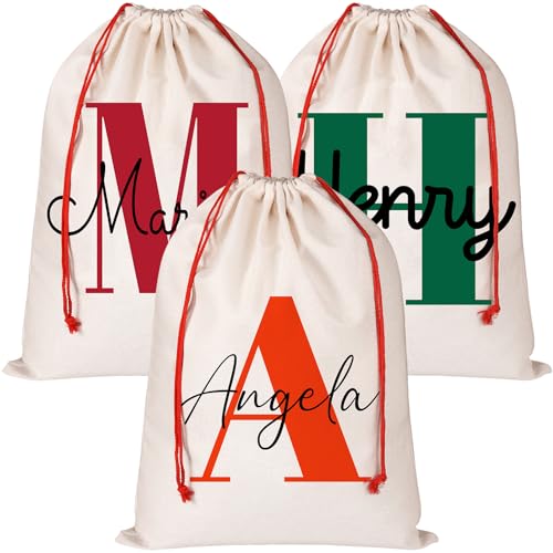 Bslenjoy Saco de Papá Noel personalizado con inicial y nombre, monograma personalizado del alfabeto, bolsa grande de regalo de Navidad, bolsa de regalo de Navidad personalizada para almacenamiento de