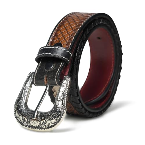 Image of Handcrafted Engraved Design Leather Belt with Embossed Buckle by N Z Overseas