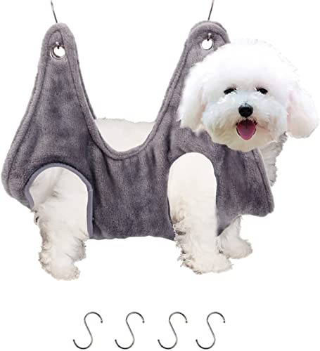 犬/猫グルーミングハンモック、中型小型ペット用品ハーネスペットグルーミングバッグ、爪切りクリーニンググルーミングバッグ、入浴ネイルトリミング検査用 (M,グレー)