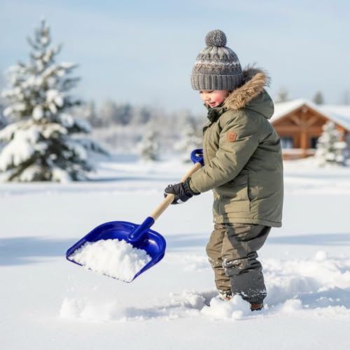 Pala de nieve para niños mango de madera portátil de 30 pulgadas azul oscuro 3
