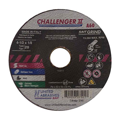 United Abrasives SAIT 27501 4-1/2x1/8x7/8 Challenger II Flexible Type 29 Grinding Blending Wheels 60 Grit, 25 Pack