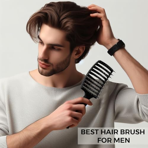 REhair 2-in-1 Boar Bristles Hair Brush + Wide Tooth Comb - Best Value Combo (Black) 3