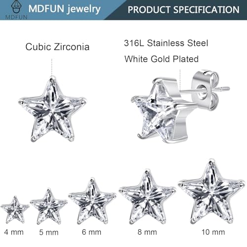 316L Stainless Steel Earrings Set Hypoallergenic Cubic Zirconia Stud Earring for Women Men (Heart/Teardrop/Oval/Star/Horse-Eye)2