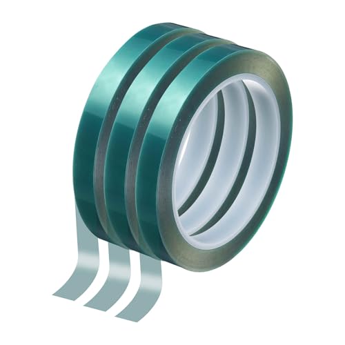 Image of HARFINGTON 3 Rolls High Temperature Masking Tape 15 /32 inch x216ft(12mmx66m) 0.05mm Thick PET Film Silicone Adhesive Heat Resistant Tapes for Heat Press Anodizing Circuit Board, Green