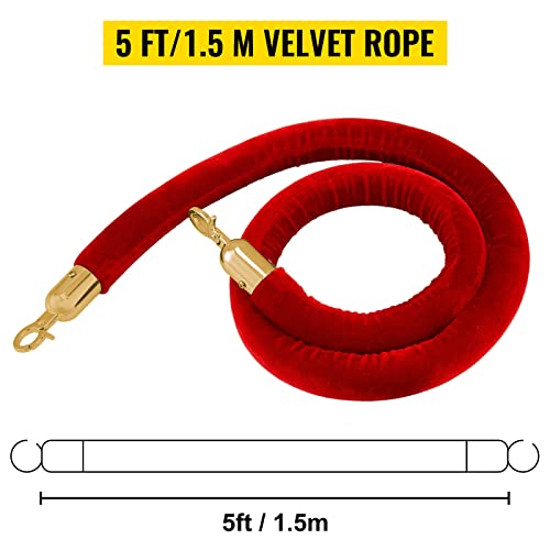 image for BestEquip Vevor Velvet Ropes and Posts 4 Pcs, 3 Red Velvet Rope 5 ft, 