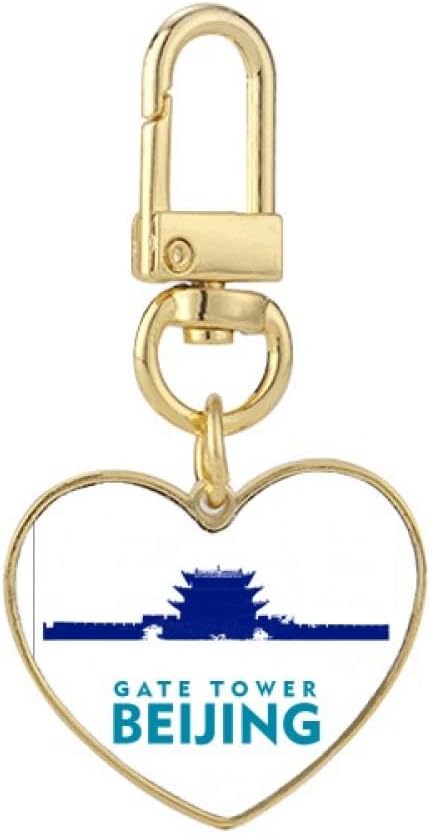 Beijing City Tourism Gatehouse China Gold Heart Keychain Metal Keyring Holder