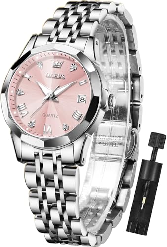 Image of OLEVS Womens Watch Fashion Dress Diamond Female Watches for Ladies Analog Stainless Steel Waterproof Luminous Day Date Two Tone Wristwatch