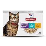 Hill's Science Diet Sensitive Stomach & Skin, Adult 1-6, Stomach & Skin Sensitivity Support, Wet Cat Food, Variety Pack: Chicken; Tuna Minced, 2.9 oz Can Variety Pack, Case of 12