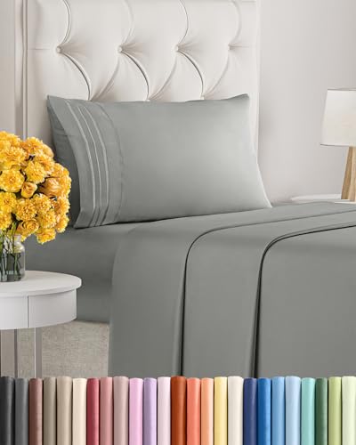 Image of Twin Size 3 Piece Sheet Set - Ultra Soft & Cooling Bed Sheets - Slate Grey | Fits 8 Inch to 16 inch Mattress, Wrinkle Free & Fade Resistant with Deep Pockets, Breathable, Comfy Hotel Luxury Bedding