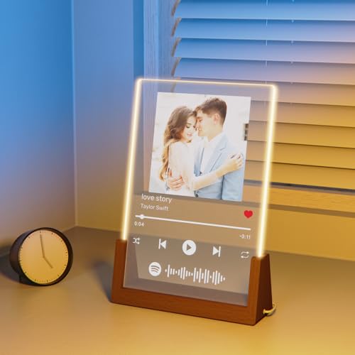 Rainsar Regalos Personalizados, Placa Spotify Personalizada, Marco de Fotos Personalizadas Regalo, Lampara Personalizada con Foto, Regalo Aniversario Pareja, Cumpleaños, Día de San Valentín, Navidad